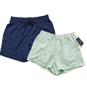 Size M Womens Shorts Bundle Mint Green & Navy Elastic Waist Lightweight Casual